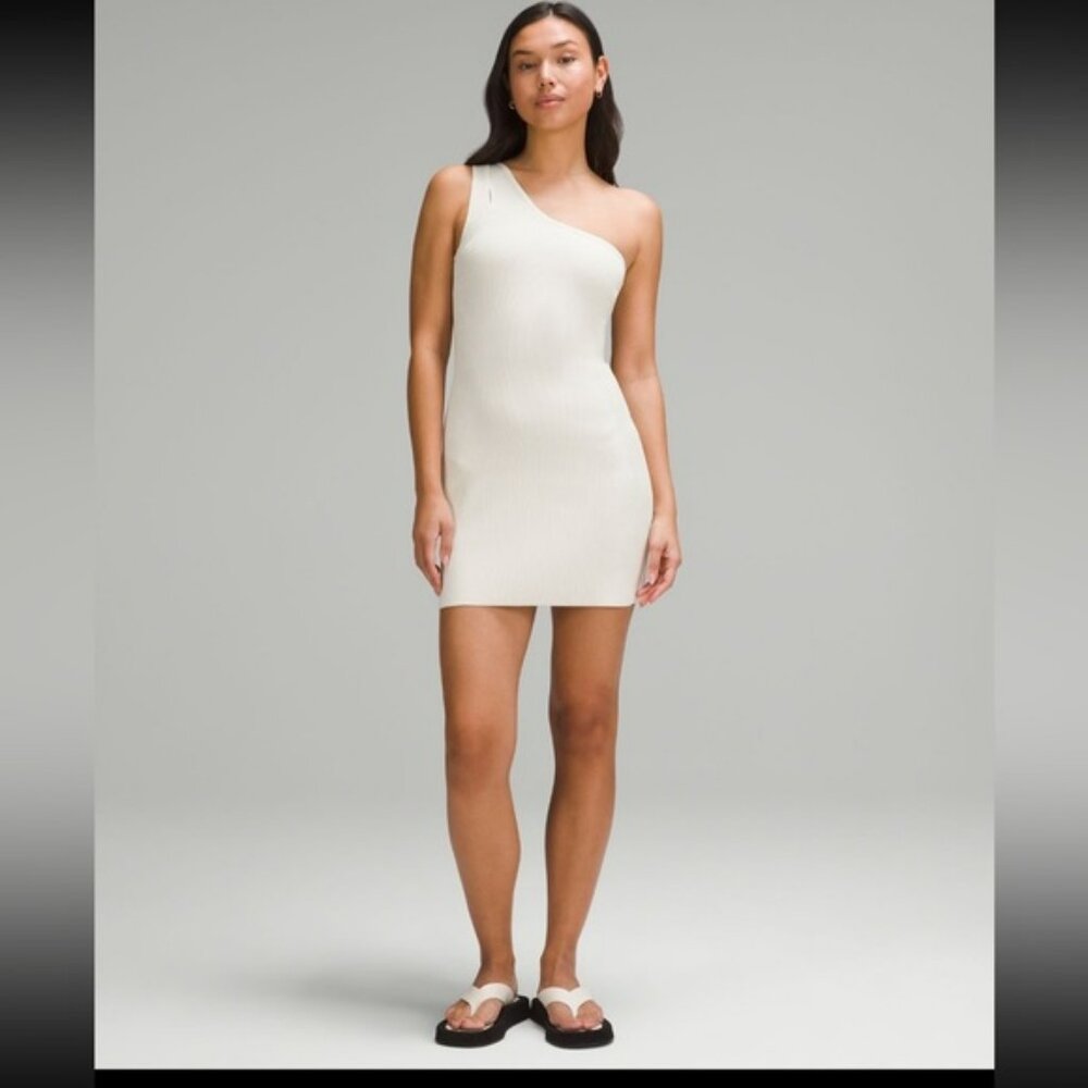 NWT Lululemon Asymmetrical Knit Dress / Wisp Yellow/White / M